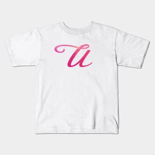 Letter U Monogram, Pink Color Personalized Design Kids T-Shirt